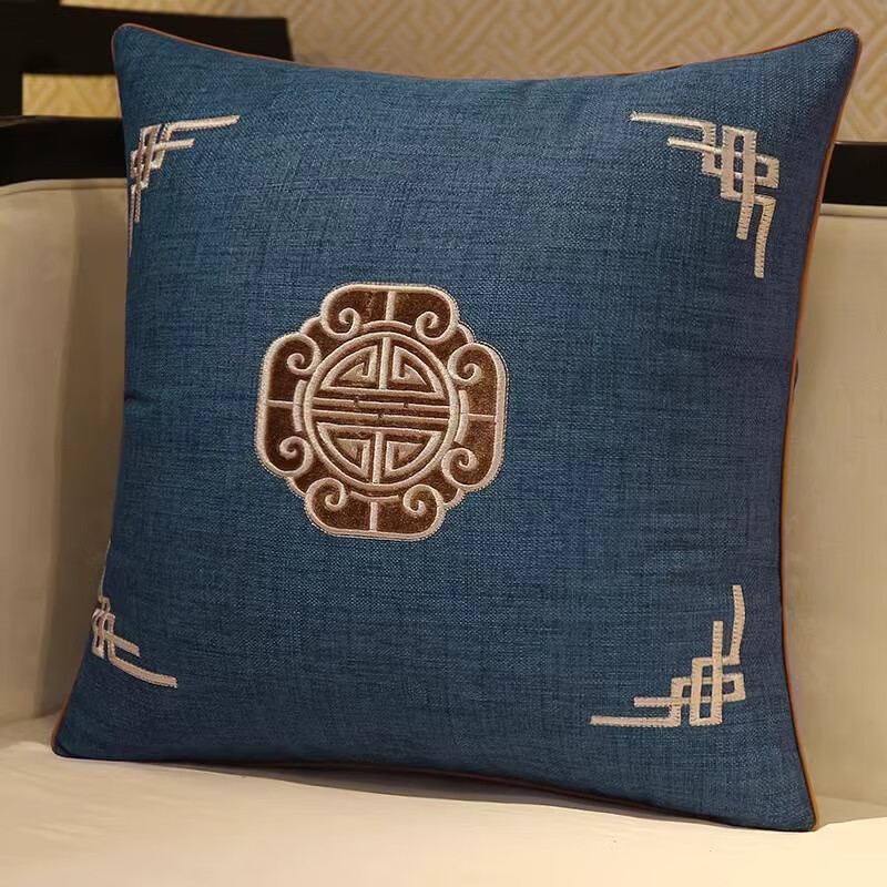 Huaman Shengtin Sofa Cushion Lumbar Support Office Seat Cushion Pillow Taoranju Duolisi Linen Deep Blue 45*45cm with Core