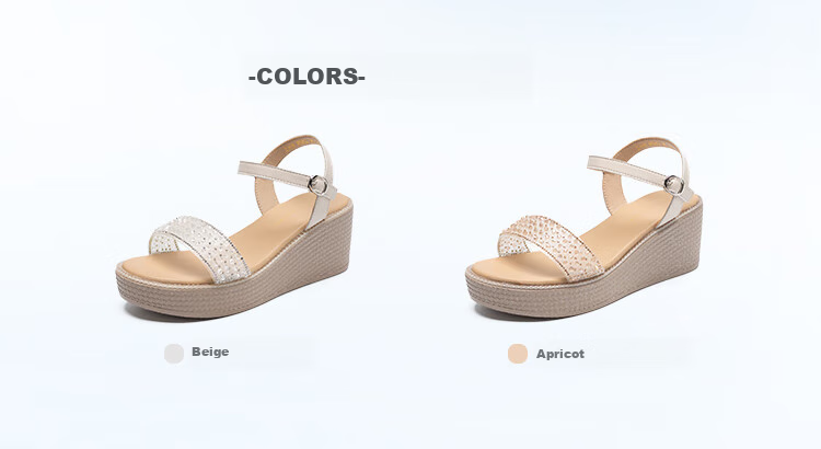 ZHR Women's Sandals, Summer Height-Increasing Soft-Soled Wedge Sandals, Comfortable Buckle Strap Women's Shoes, M582, Beige, Size 37 6