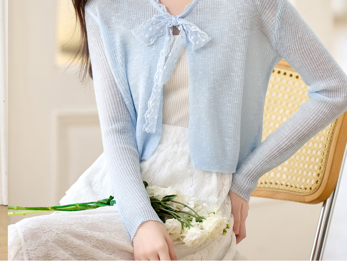 Pincai Women's Summer Ice Silk Lace Tie Cardigan Thin Shawl Air Conditioning Shirt P52Z070 71