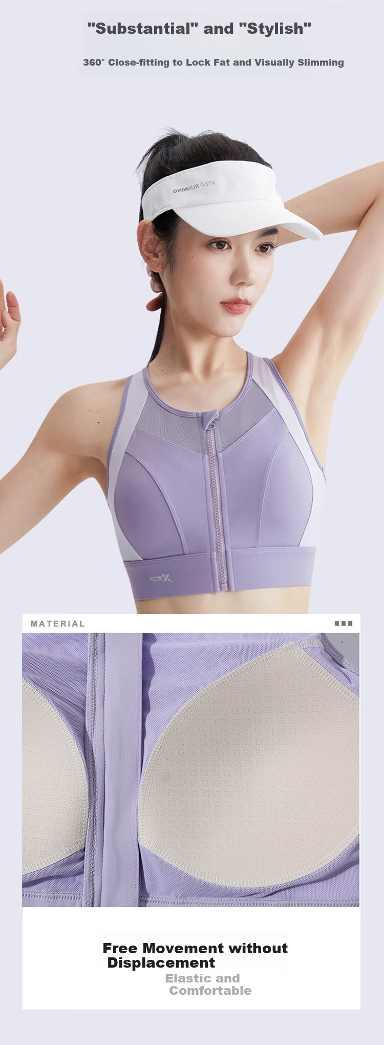 XTEP Sports Bra for Women with Front Zipper, Shock-Absorbing High-Strength Bra, Chest Binding Bra, Running Yoga Vest, Can Be Worn As Outerwear 5