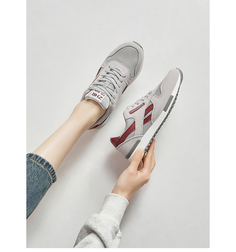 ZHR Women's Casual Shoes, Selected Cowhide Comfortable Versatile Women's Shoes, Classic INS Trendy Color-Block Sneakers for Women, Korean-Style Fashionable Lightweight Breathable Shoes for Women, AK60, Beige-Gray, Size 35 9