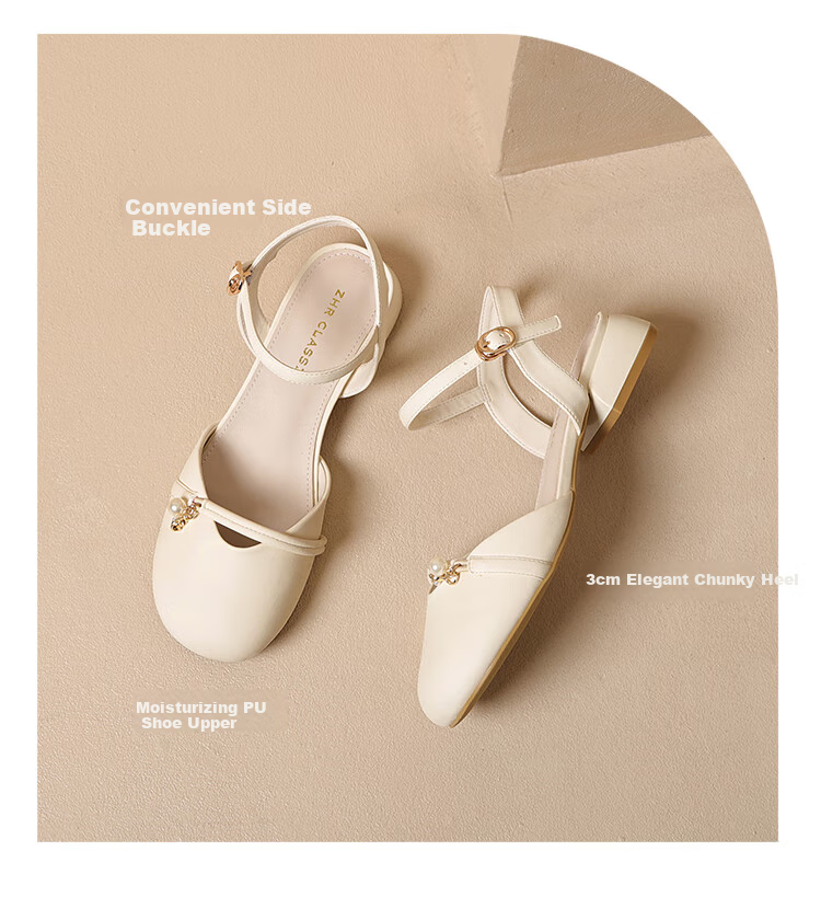 ZHR Women's Summer Sandals with Closed Toe And Chunky Heel, Elegant And Sweet Style Versatile Women's Shoes Y767 Beige 35 3