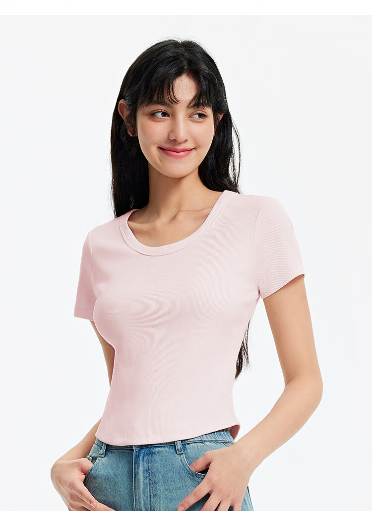 Semir Women's Short-Sleeve T-Shirt, Summer Cropped Fitted Round Neck Regular Shoulder Top 101325100006 15