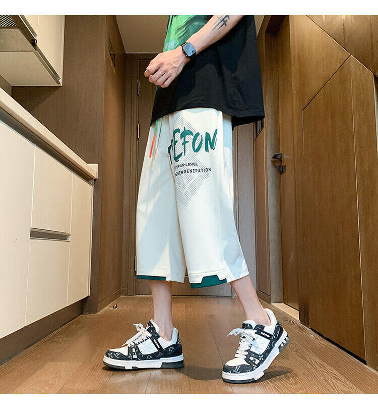 Zuofeili Men's Trendy Summer Shorts, Lightweight Loose-Fitting Cool Ice Silk Seven-Eighths Length Shorts, Fashionable Youth Casual Pants 14