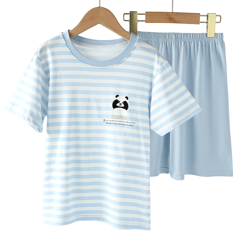 Bingxuemumian Children's Summer Short-Sleeve Shorts Two-Piece Set, Class A Pure Cotton Air Conditioning Clothing, Home Wear, Children's Clothing