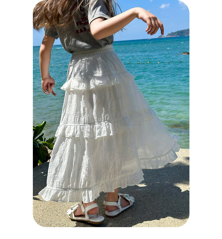 Tutuxiaoxiang Girls' A-Line Skirt, Children's High-Waisted Slimming Skirt, Stylish Puffy Skirt, White, Size 110, Height about 110cm 15