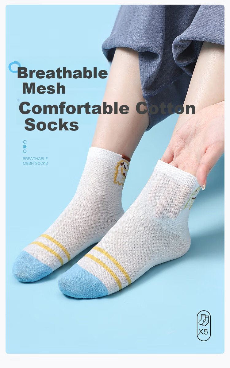 LangSha Boys' Cotton Mesh Socks Mid-Calf Breathable Comfortable Spring Summer 1