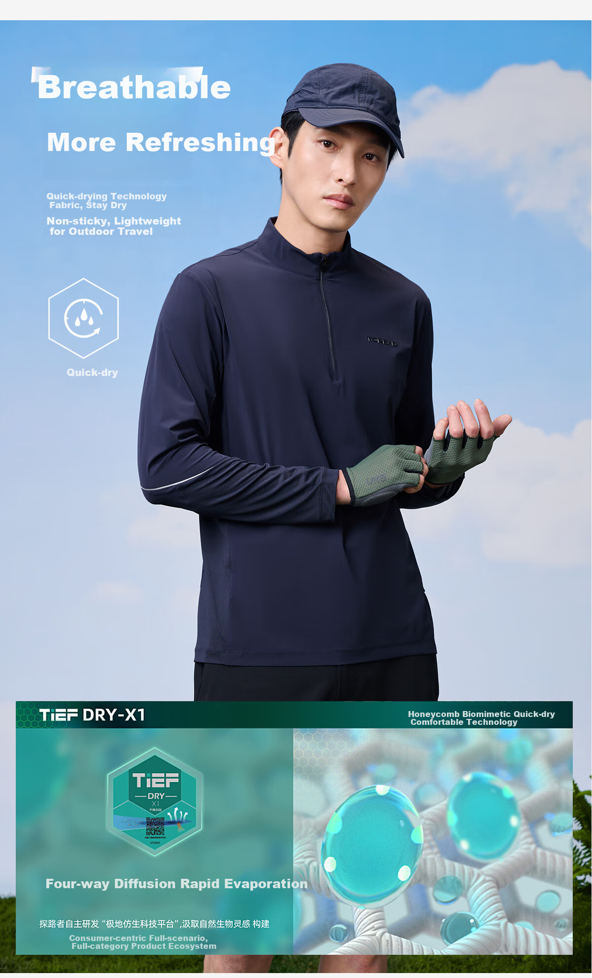 TOREAD Long-Sleeve T-Shirt for Men, Spring And Summer Quick-Dry Breathable Top, Outdoor Casual Stand-Up Collar Sports Tee TAJJCN81838 2