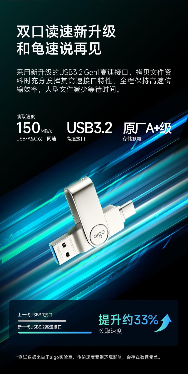 Aigo 256GB Type-C USB3.2 Mobile Flash Drive, U356 Cool High-Speed Model, Silver, Dual Interface for Phone And Computer, New Upgraded Read Speed 220MB/s 1