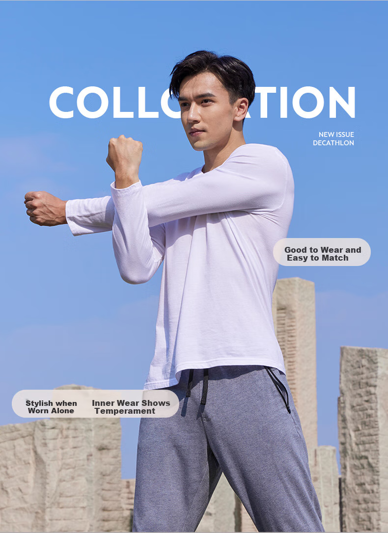 DECATHLON Basic Shaping/Pilates Soft Elastic Men's Long-Sleeve T-Shirt, White, 2346917, XL 4