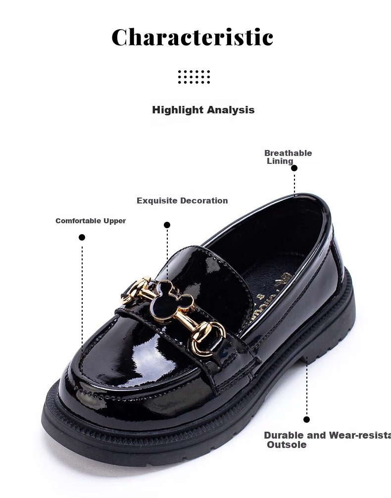 Follow Me Girls' Black Leather Shoes, Shiny Soft Sole Flats, School Performance Shoes, Loafers, Yingzi Black, Size 33 3