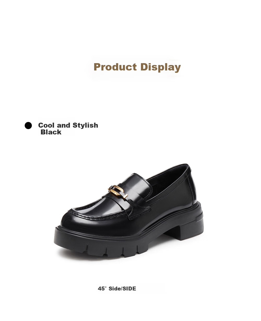 STACCATO Yang Mi's Same Style Yaojin Jazz Loafers Women's Leather Shoes EGB28CA5, Cool Black, Size 38 11