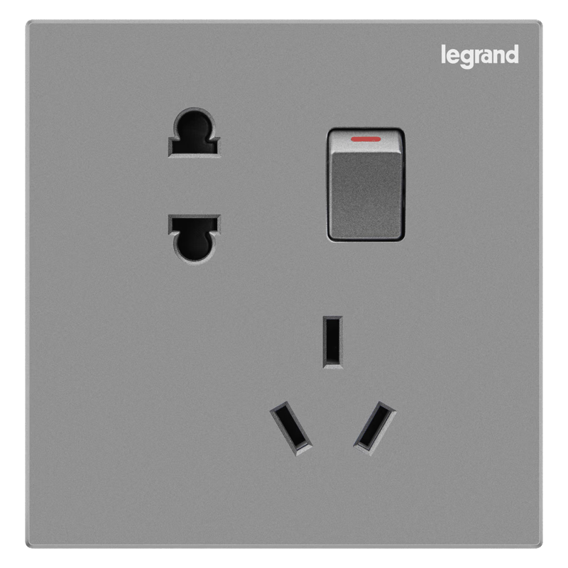 LEGRAND Switch Socket Panel, Yijing Series Deep Sand Silver Gray, Wall Socket, Five-Hole with Switch (Dual Control)