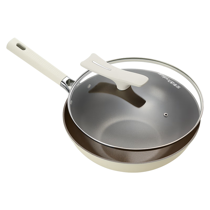 Royalstar Ceramic Wok, Non-Stick Pan, Household Cooking Pan, Iron Non-Stick Titanium Pot, Compatible with Gas And Induction Cookers, 32cm with Lid