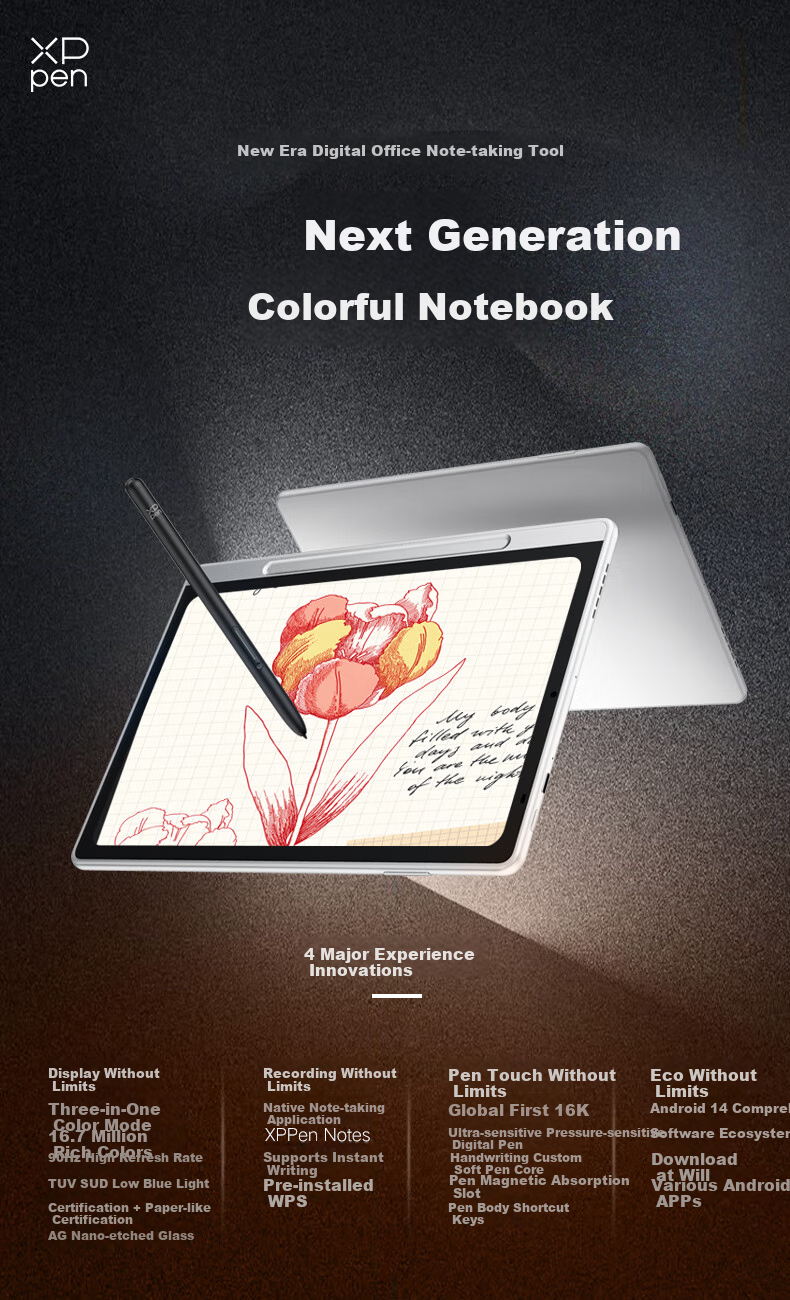 XP-Pen [Color Note Tablet] Handwriting Electronic Notebook, Meeting Record Smart Office Pad E-Ink Book E-Reader Magic Note Pad 1