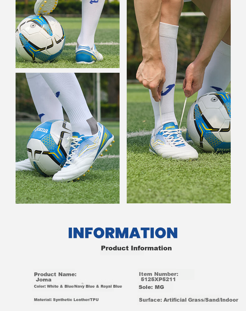 JOMA Adult Soccer Shoes for Men, Youth And Students, MG Short Studs Breathable Professional Football Training Shoes, White And Blue, Size 45 7