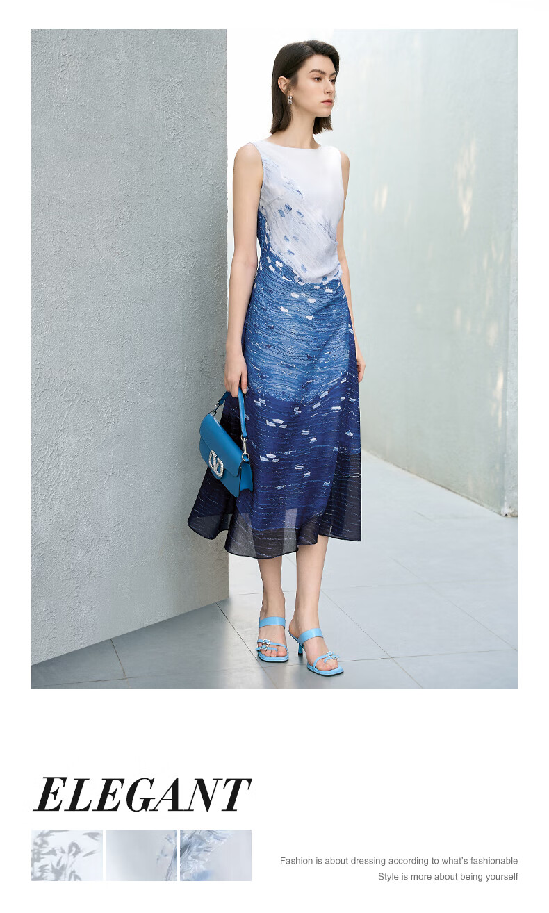 Yanyu Colorblock Patchwork Dress Women 2025 Summer High-End Unique Design Elegant Long Dress Blue Floral L 3