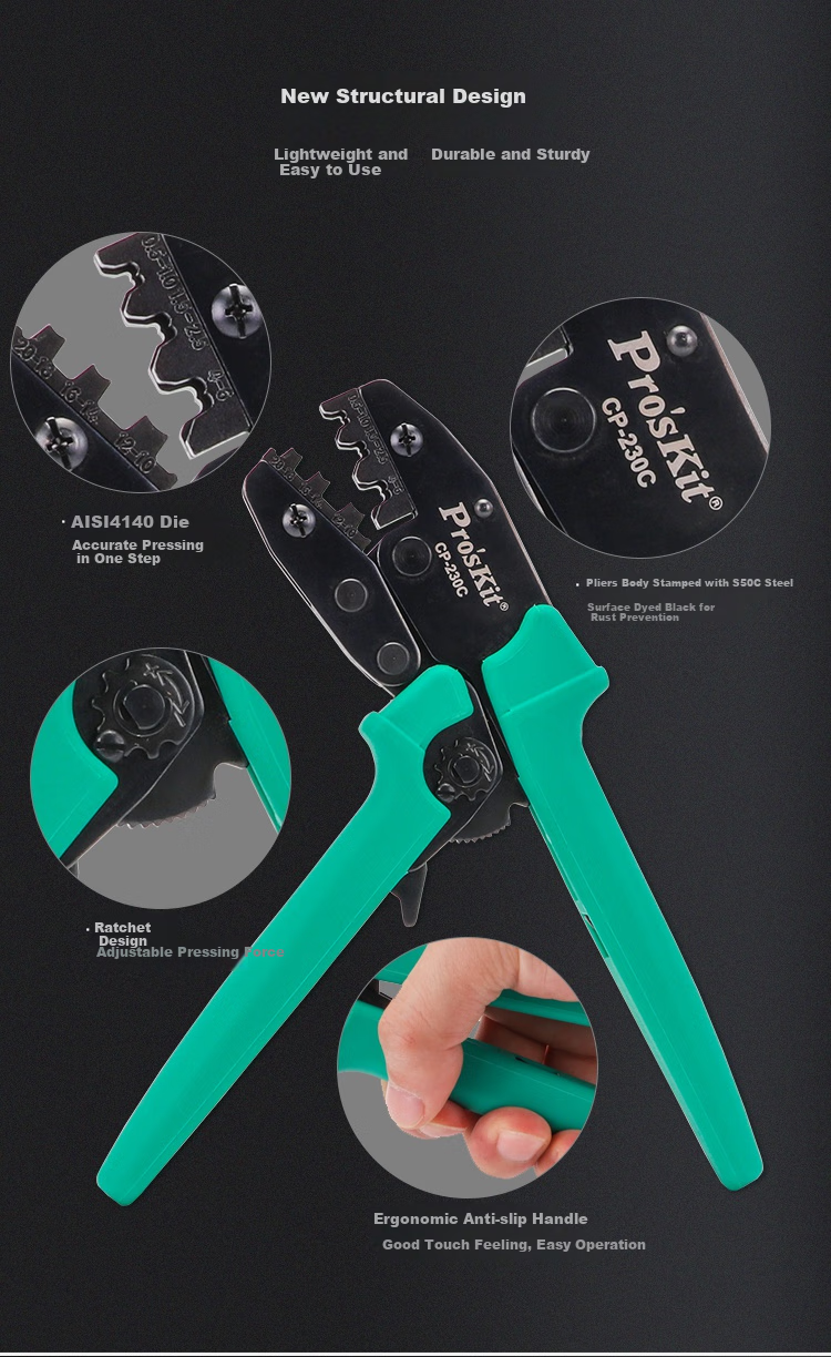Pro'sKit CP-230C Network Extension Bare Terminal Ratchet Crimping Pliers Wire Crimper (0.5~6mm²) 1