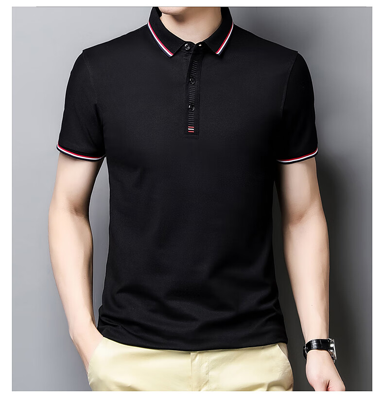 ROMON Men's Heavyweight Double Pique Cotton Soft Ice-Feel Smooth Stretch Seamless Business Short Sleeve Polo Shirt White XL 7