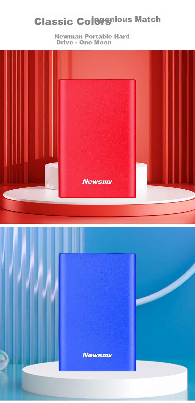 Newsmy 500GB External Hard Drive Mechanical Metal Mingyue Series USB3.0 2.5-Inch Sapphire Blue 112M/S Stable And Durable Large USB Drive 6