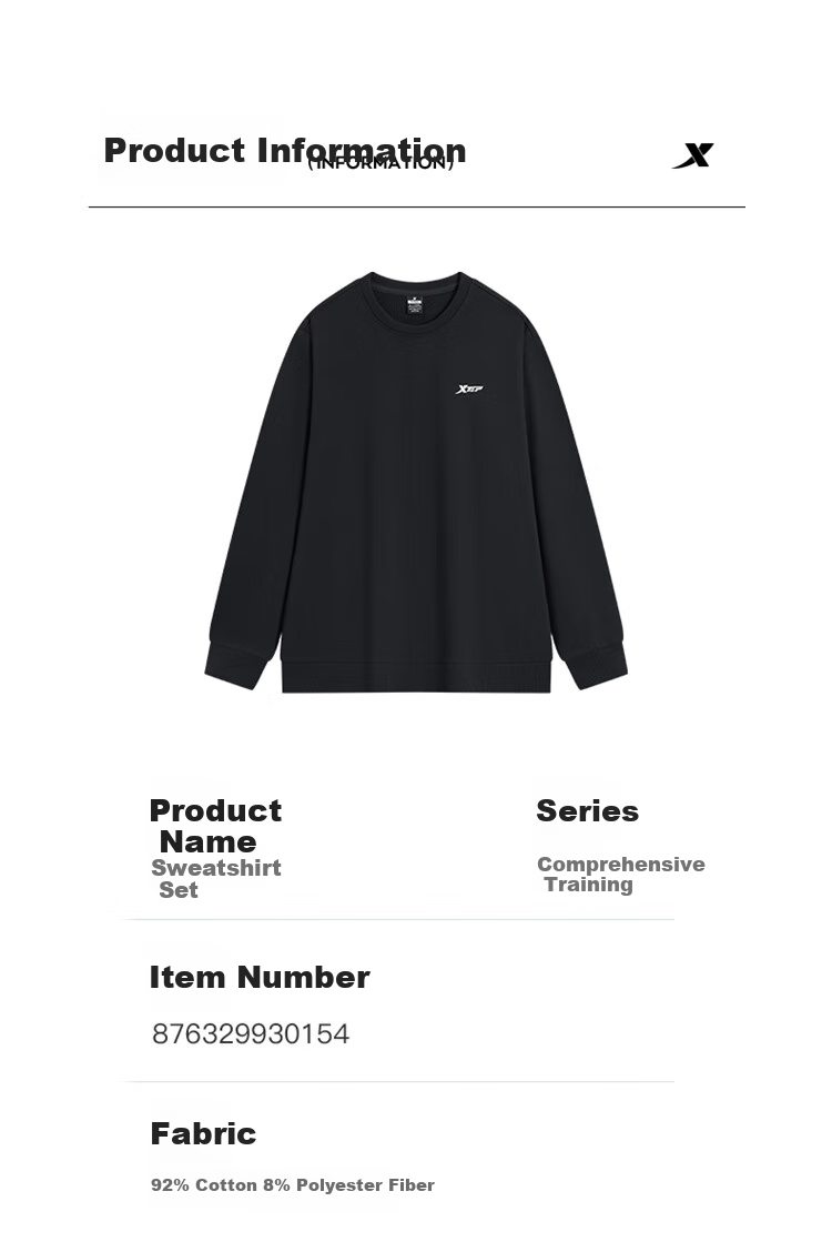 XTEP Men's Sports Sweatshirt, Fashionable Versatile Outdoor Sports Pullover Hoodie, Trendy Student Wear 5