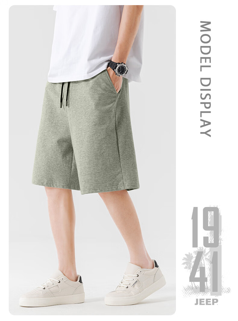 JEEP SPIRIT Men's Pure Cotton 5-Minute Shorts Summer 220G Heavyweight Breathable Versatile Sports Loose Large Size Casual Shorts 14