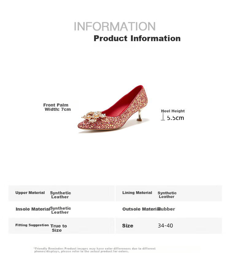 Josiny Elegant Wedding Shoes, High Heels for Women, Chinese-Style Wedding Shoes to Match Dresses, Qipao, Toasting without Fatigue, Red, Size 34 3