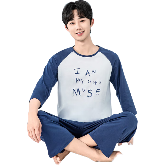YING BO LUN Youth Pajamas, Spring And Summer Thin Style, Boys' Home Wear, for Middle And High School Students, Air Conditioning Clothing, 20811 Water Blue, Size 165