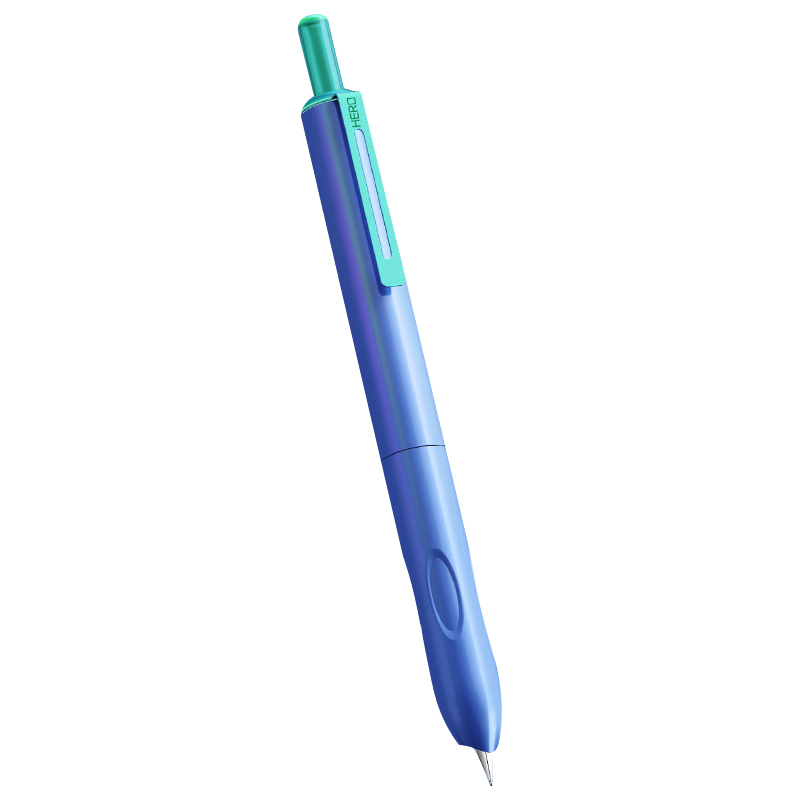 HERO P320 Fountain Pen, Xingqi Cang Ergonomic Push-Button Fountain Pen for Third Grade Elementary Students' Handwriting Practice, Iridium Nib, Shining Blue, EF Dark Nib