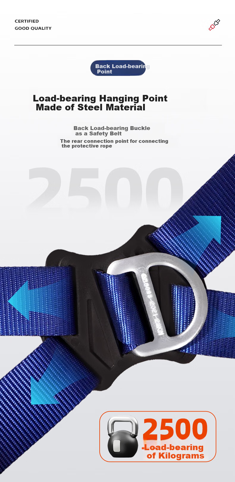 Leyoubaiyi Five-Point Safety Harness, High-Altitude Work, Fall Protection National Standard Safety Belt with Double Large Hooks, 2 Meters 4