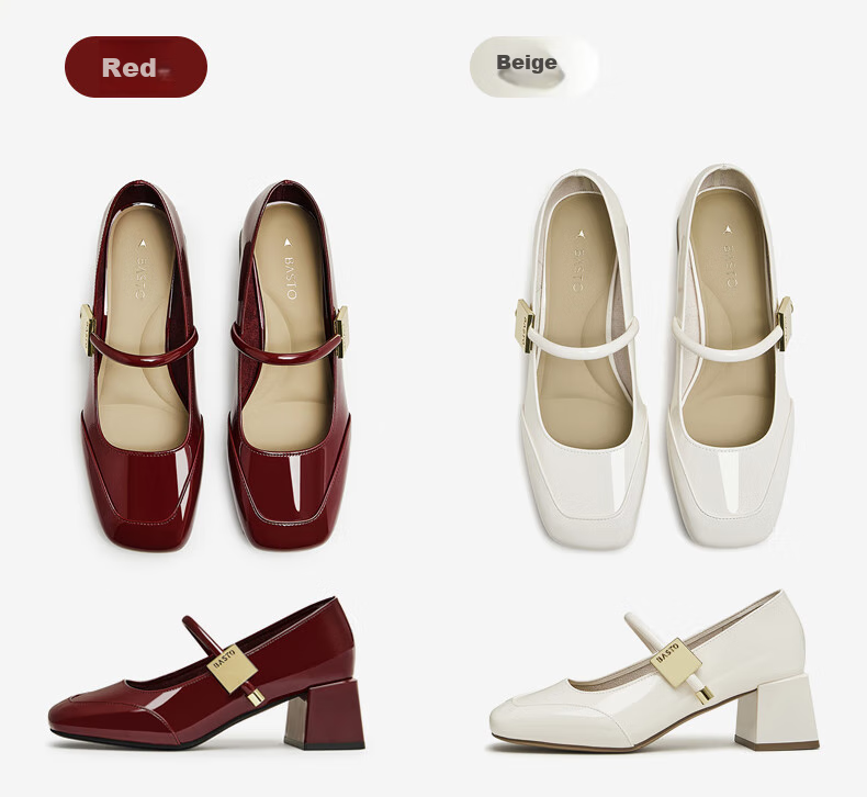 BASTO [Qiao Xin Same Style] Monet Garden 26 Autumn Beautiful Red Mary Jane Shoes, Women's Flats, Wedding Shoes 30