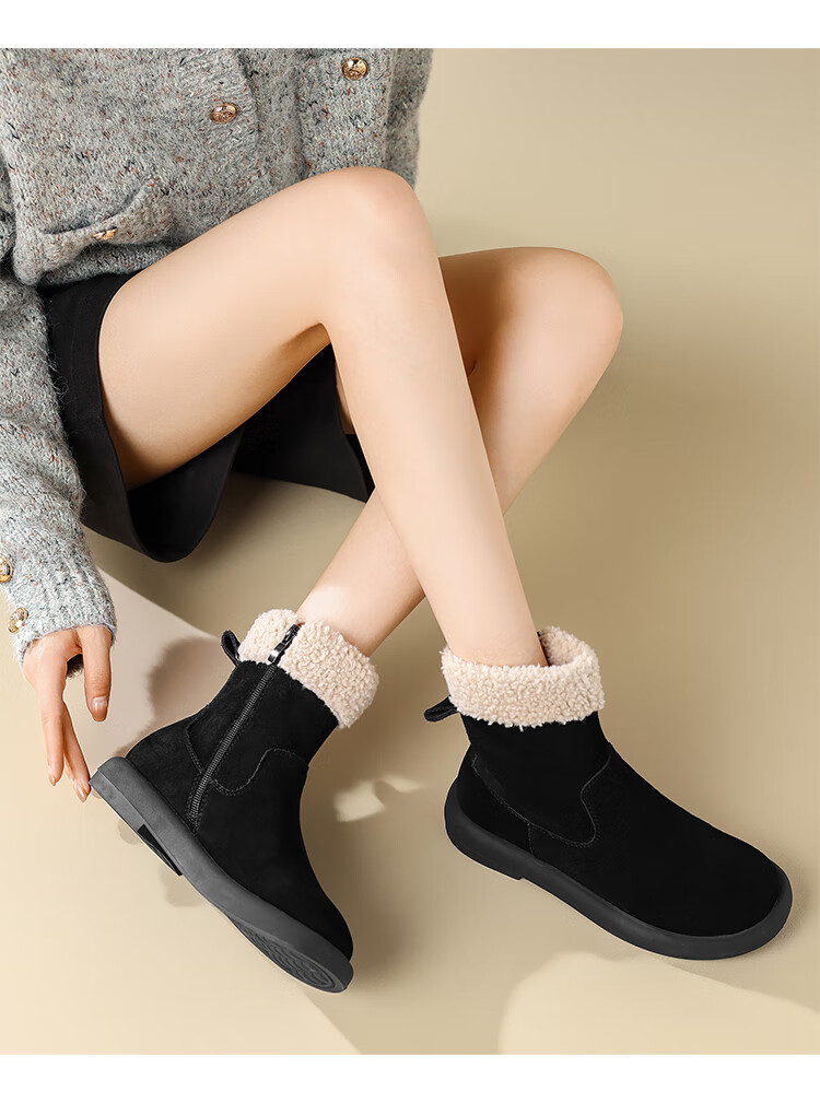 ZHR Snow Boots for Women, 2025 New Winter Style, Fleece-Lined Thick Women's Boots, Sheepskin Flat Ankle Boots for Women, EH97A Brown Size 40 15