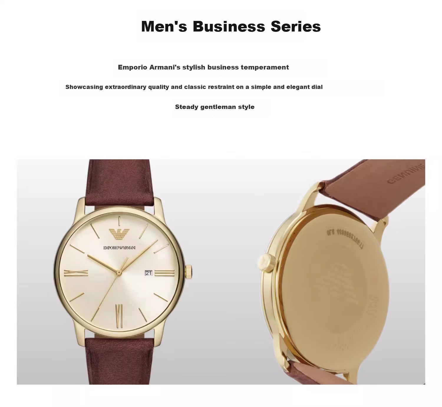 EMPORIO ARMANI Men's Watch, Simple Business Series, Brown Leather Strap Quartz Watch, Birthday Gift AR11610 2