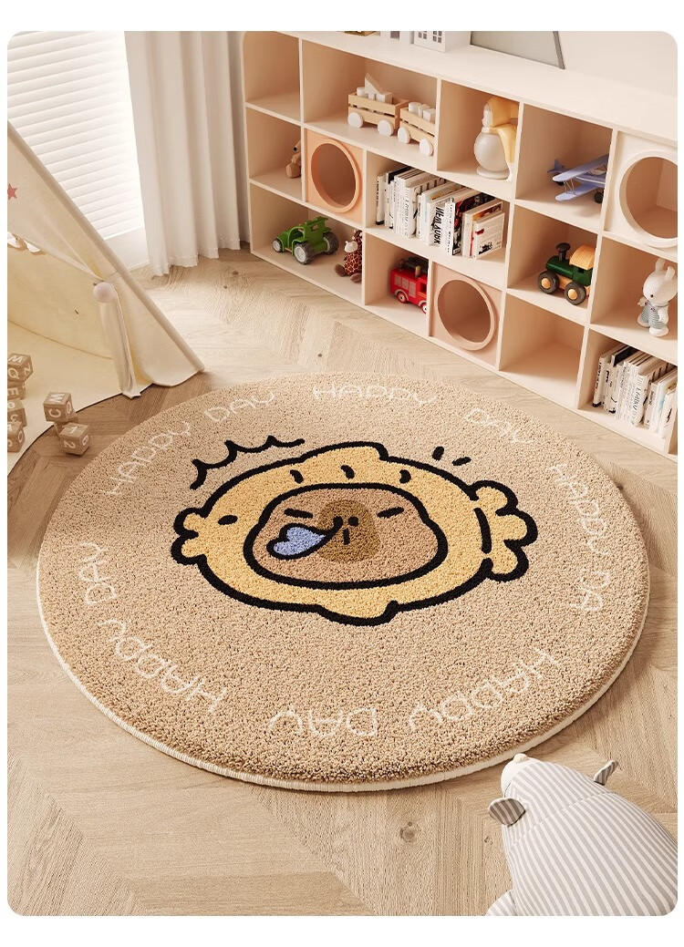 Manshuo Round Carpet for Living Room, Bedroom, Sofa, Children's Room, Bedside, Study Room, Cream Style, Non-Slip Swivel Chair Floor Mat 60cm 17