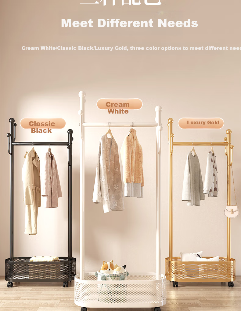 Shengnuoyilin Floor-Standing Coat Rack with Wheels, Movable Clothes Hanger, Simple Bedroom Coat Stand, Home Use Garment Rack, White, 60cm 11