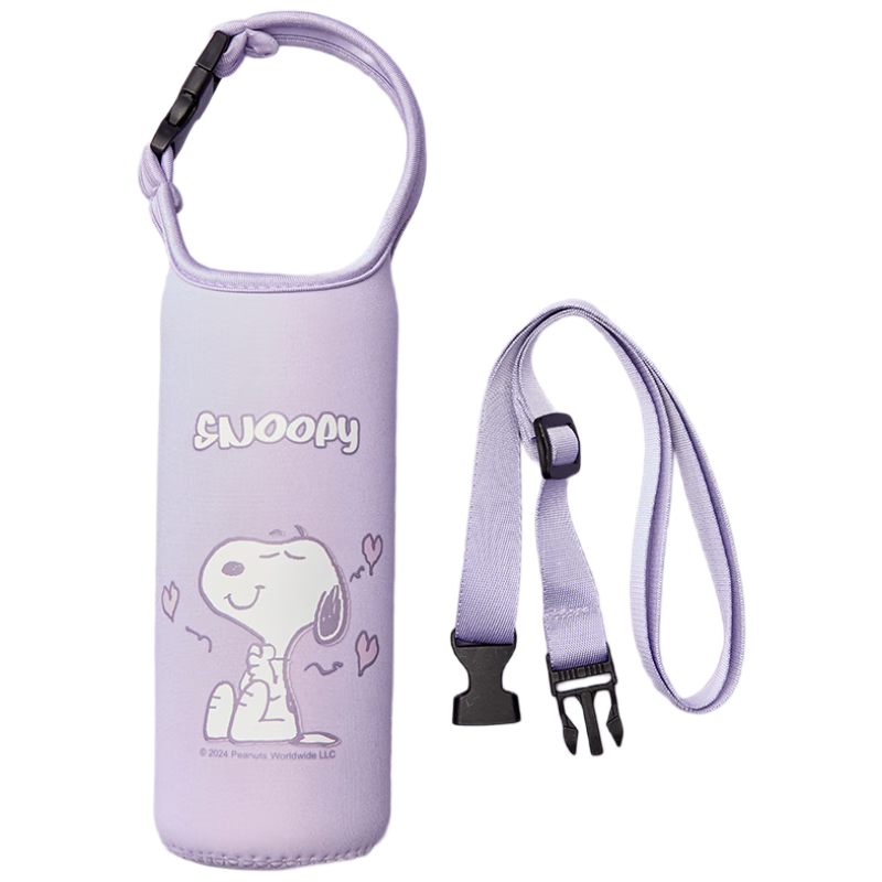 SNOOPY Insulated Water Bottle, Direct Drinking Cup, Universal Sleeve, Anti-Drop Cover, Cup Bag, Heat Protection, 480-500ml, Handheld Strap Dual-Use