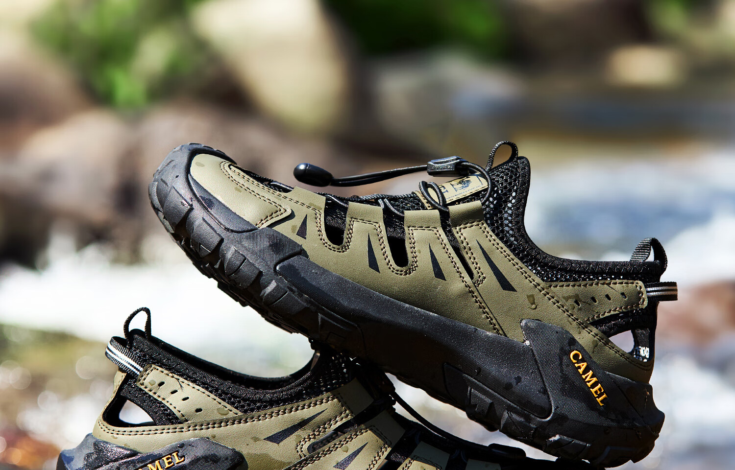 CAMEL Lightweight Breathable Slip-On Comfortable Soft Elastic Urban Outdoor Hiking Sandals Men G15M342010 Green/Black Size 44 21