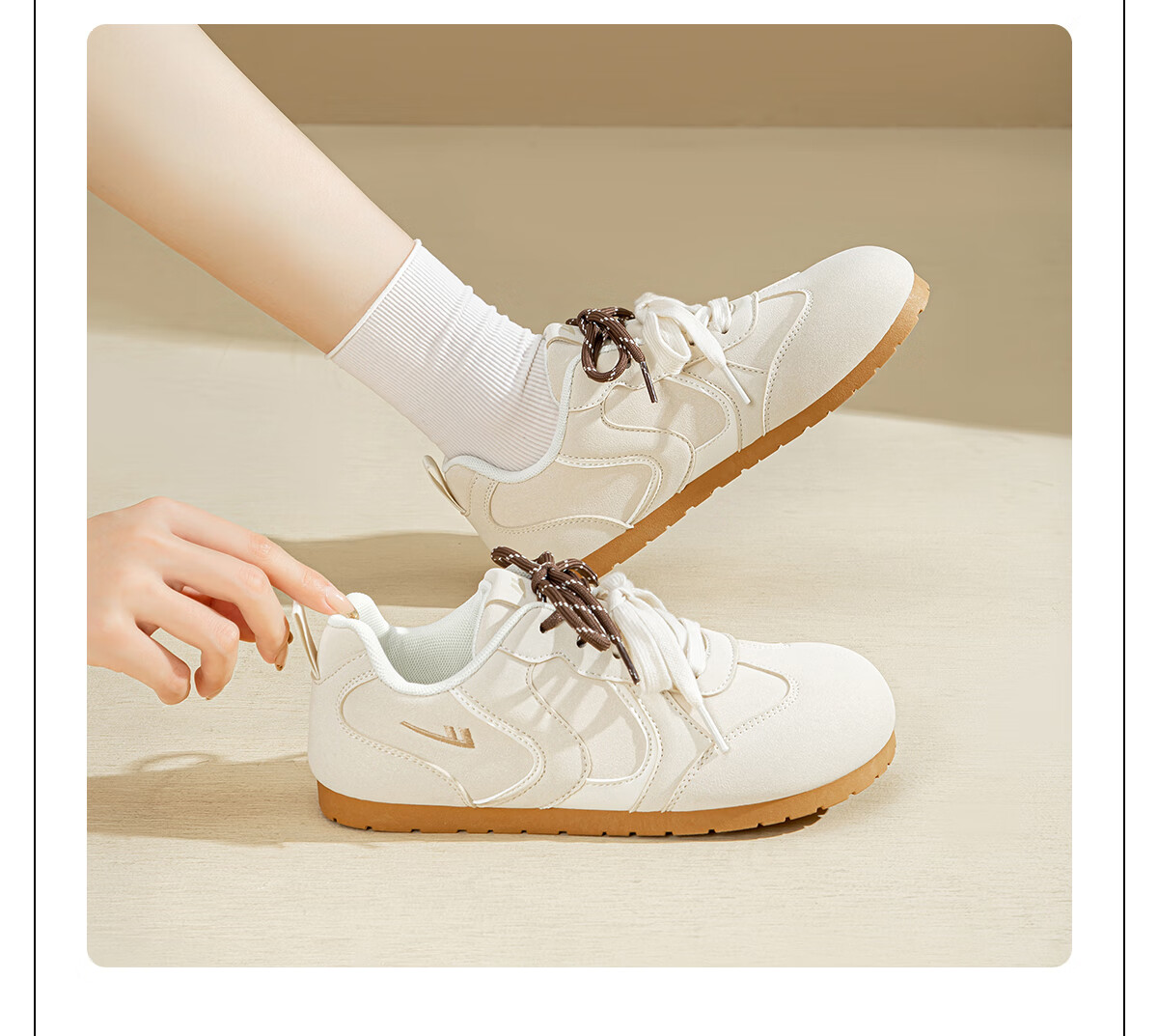 Warrior Women's Casual Ballet Style Sneakers Spring Summer Beige Size 40 Comfortable Soft Sole Fashion Versatile Shoes 18