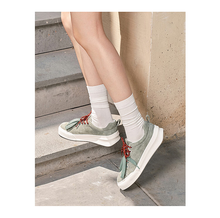 Le Saunda [Shengye Thick Milk] Simple Lace-Up Patchwork Low-Top Casual Sneakers Women's Flats 6M44201 Jade Green GNS 37 3