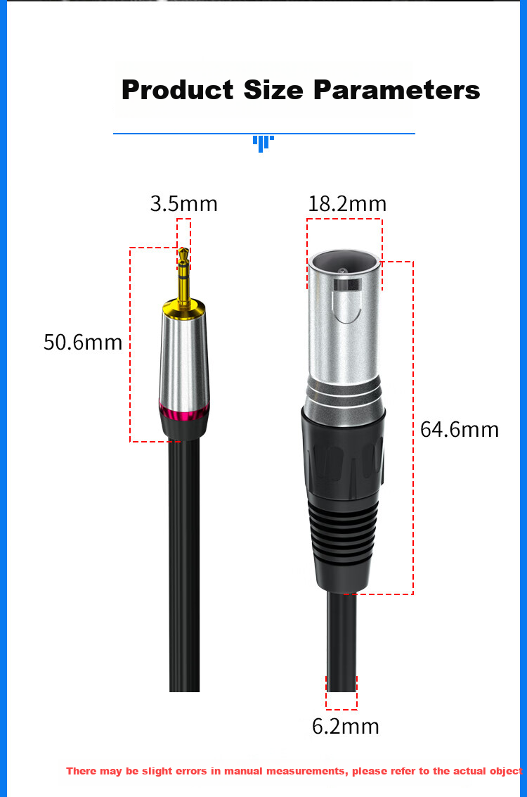 HAILE 3.5mm to XLR Male Adapter Cable, 3.5mm Audio Cable, Sound Card Connection to Mixer, Phantom Power Supply Connection Cable 1 Meter HT-3.5 9