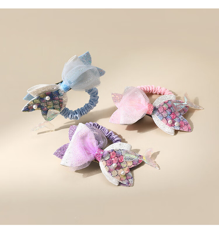 CHIMERA 3-Piece Mermaid Hair Ties, Ponytail Holders, Hair Bands for Children, Girls' Birthday Gift 4