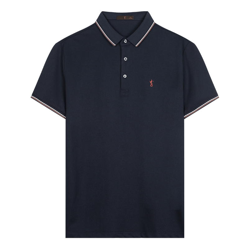 Caizi Men's Summer Short Sleeve Polo Shirt Silk 5A Antibacterial Breathable Embroidered Striped Contrast Collar Solid Color Collar Base Shirt