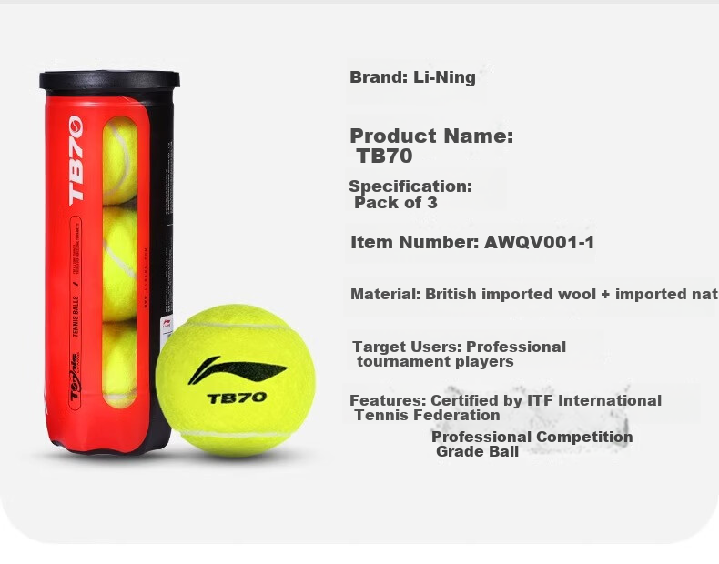 Li-Ning Tennis TB50 Adult And Children's High-Elasticity Professional Training Balls, Durable And Wear-Resistant, Unisex, Pack of 4 18