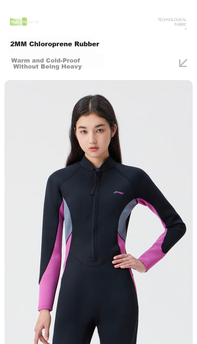 Li-Ning Women's Long-Sleeve And Long-Pants One-Piece Swimsuit, Hot Spring Diving Surfing Suit, Swimming Gear, 0101 Black XXL 3