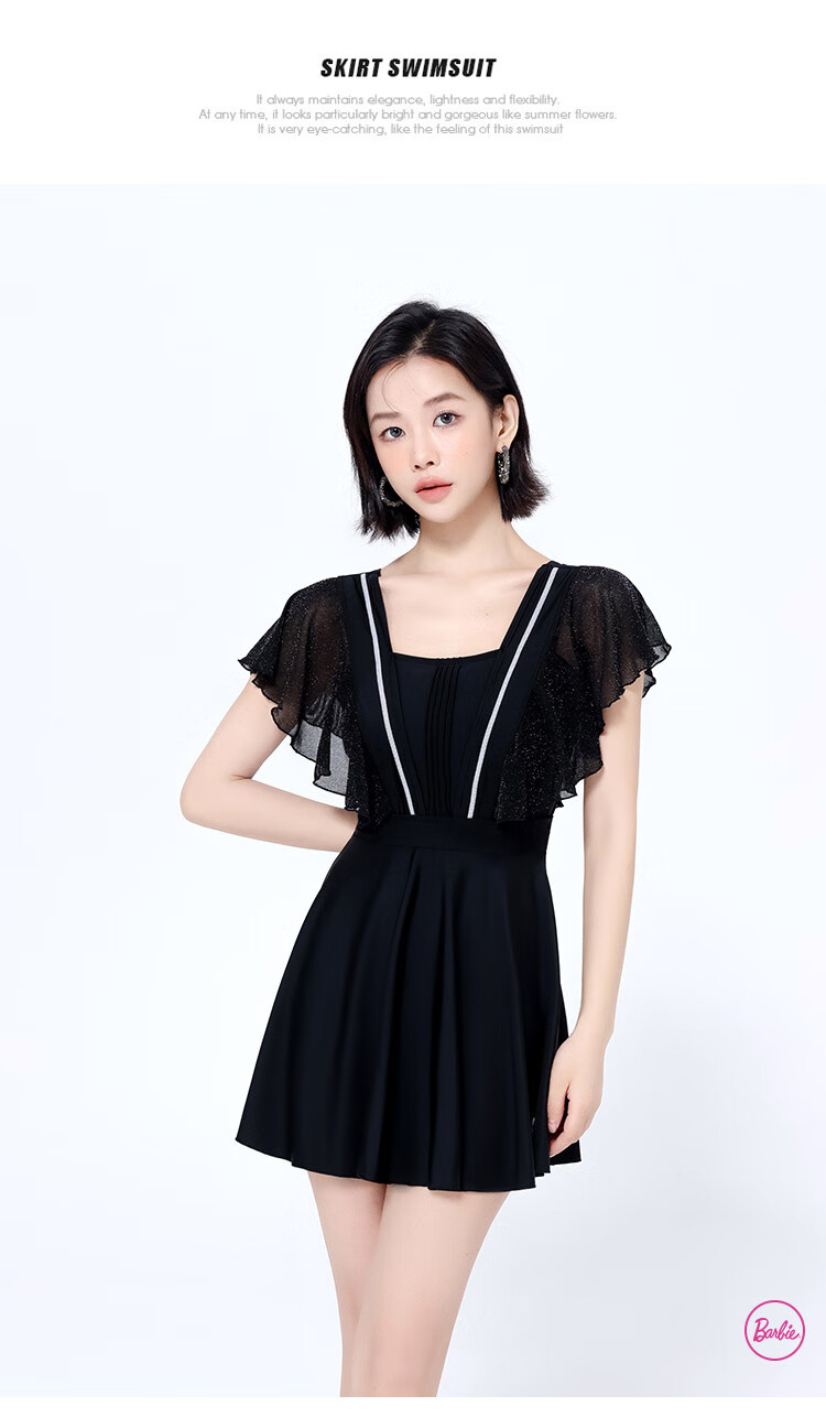 Barbie Conservative One-Piece Swimsuit for Women, Slimming Black Dress-Style Sexy Plus Size Swimwear for Beach Vacation And Hot Springs 4