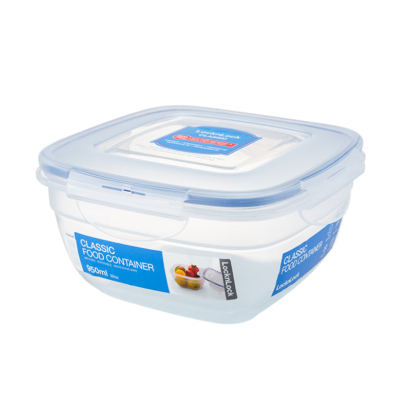 LOCK&LOCK Imported Food Storage Container Microwave Plastic Lunch Box Sealed Bento Refrigerator Storage Box Square 950ML