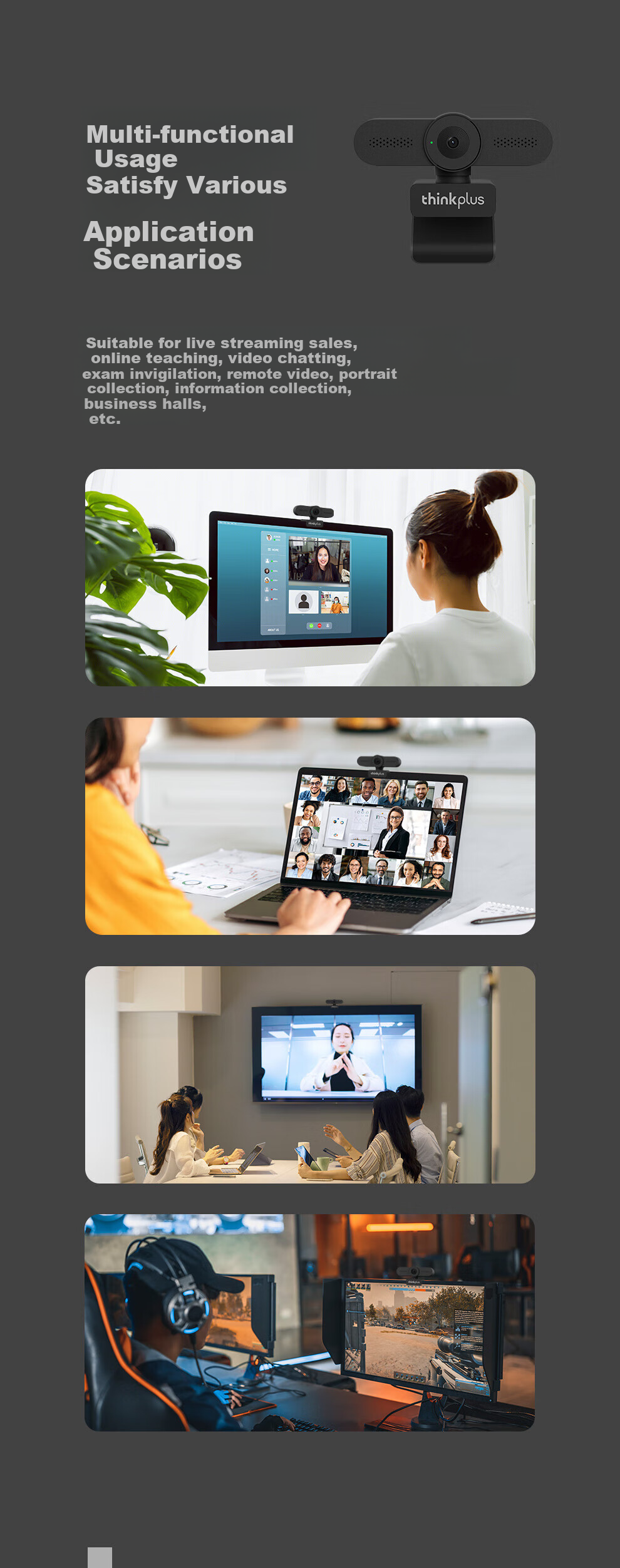 Lenovo ThinkPlus Video Conference Camera, Computer Live Streaming Online Class Camera 1080P HD with Microphone, USB Plug-And Desktop Webcam 6