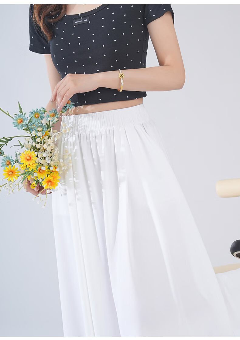 BOPRUIEY Ice Silk Midi Skirt for Women, Summer 2026 Latest Thin Elastic A-Line Draping Wide Hem Umbrella Skirt 17