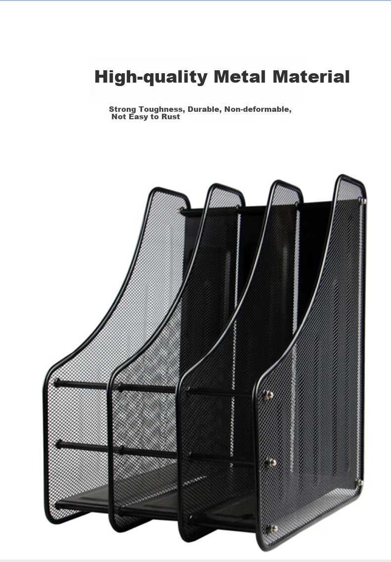 DOCON Business Three-Tier Metal Mesh File Tray Desktop Organizer Document Rack File Basket Movable Tray Black 4