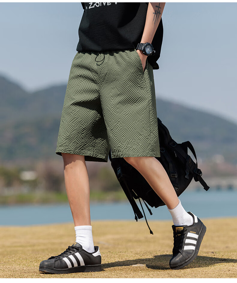 CLOR American-Style Casual Ice Silk Shorts for Men, Summer Quick-Dry Breathable Loose-Fitting Durable Sports Pants DDWD03 Army Green 4XL 5